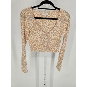 Colsie Womens Sz S Cropped Cardigan Sweater beige Leopard Print